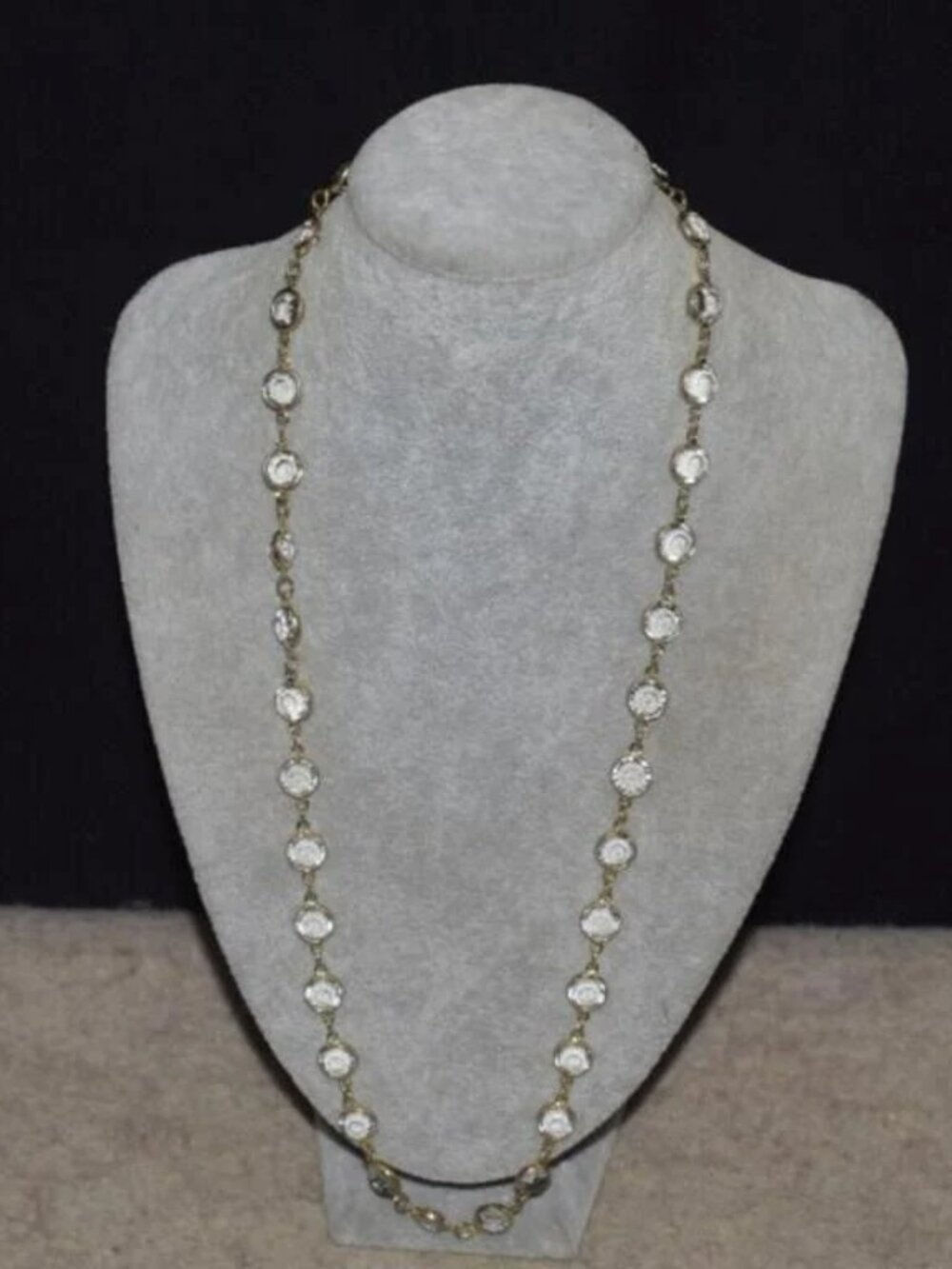 Vintage Signed GERMAN STONES Gold Bezel Crystal Necklace